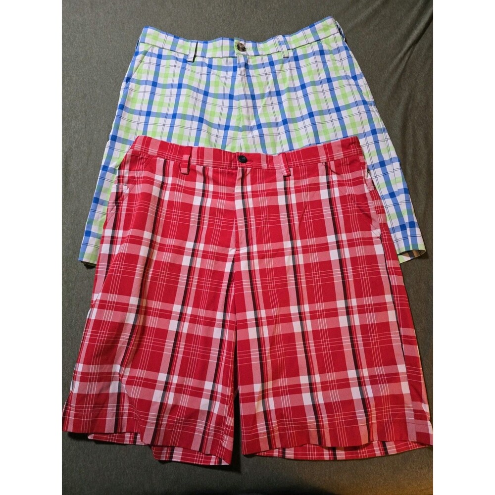 Lot of 2 Izod Golf Plaid Shorts Size 36 Mens Flat Front